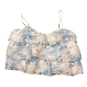 Women's Blue Floral Tiered Spaghetti Strap Crop Top